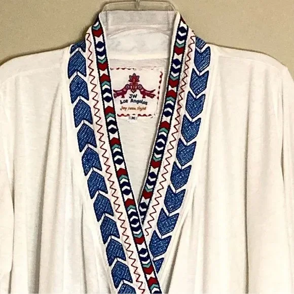 Johnny Was Floral Embroidered Open Draped Waterfall Knit Cardigan White Size M - Picture 2 of 11